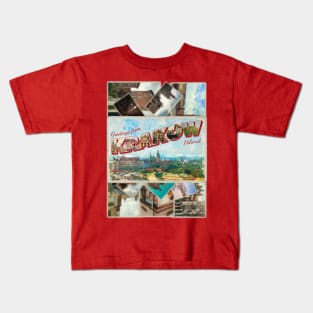 Greetings from Krakow in Poland Vintage style retro souvenir Kids T-Shirt